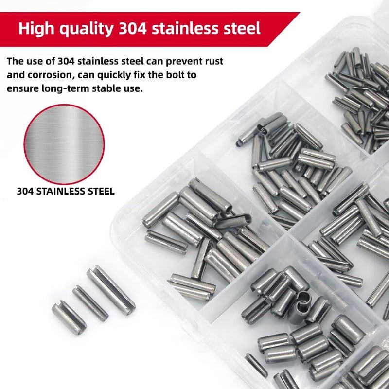 AIMUNOK 424-Piece Stainless Steel Roll Pin Kit – Spring Dowels, Slotted & Split Pins (M1.5-M6, 14 Types) – Corrosion-Resistant Fasteners for Machinery, Automotive & DIY Repairs - Image 3
